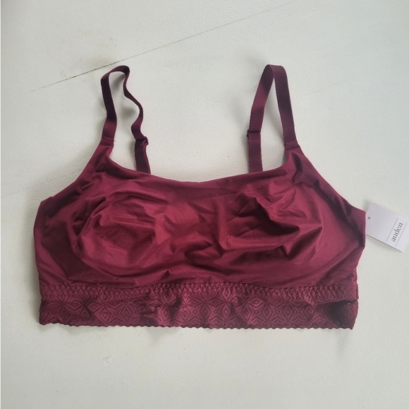 NWT Auden Light Support Padded Bra Adj Straps. Lace Pull Over. Burgundy XXL - Picture 3 of 10